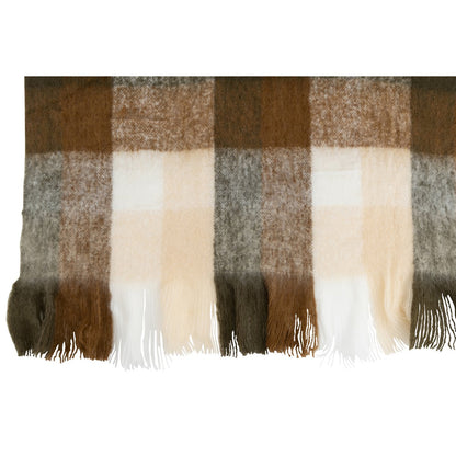 J-Line Plaid geruit - polyester - bruin/ beige - 180 x 130 cm