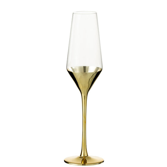 J-Line champagneglas - glas - goud/ transparant ( set van 8 stuks)