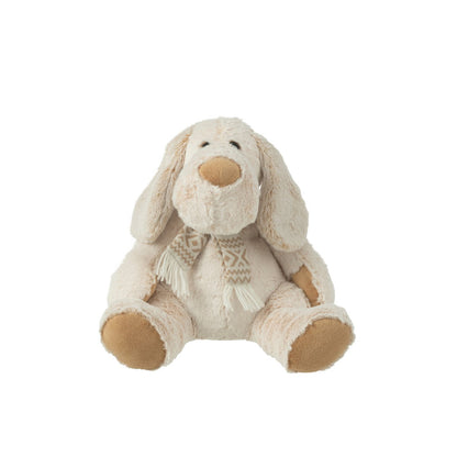 J-Line Hond+Sjaal Zittend Pluche Polyester Beige/Bruin Large