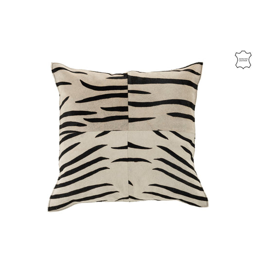 J-Line kussen Zebra Vierkant - leer - zwart/wit