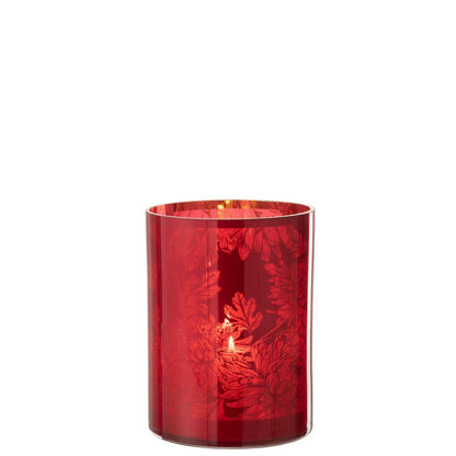 J-Line windlicht Bloemen - glas - rood - extra large