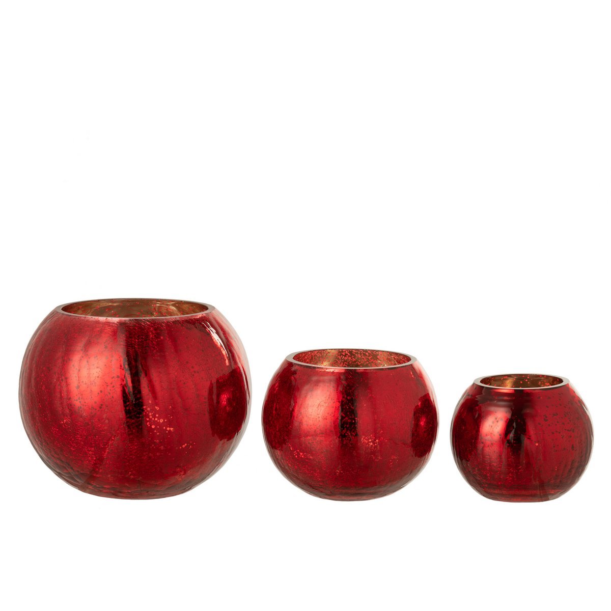 J-Line windlicht Bol Parel Effect  - kaarshouder - glas - rood - large (set van 3 stuks large)