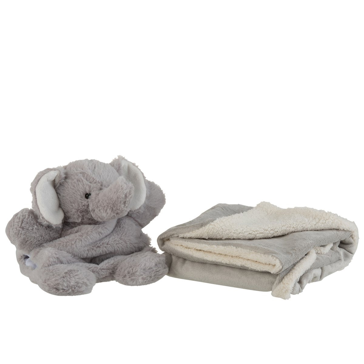 J-Line Plaid Olifant - babydekentje - pluche - grijs