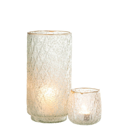 J-Line windlicht Rand - glas - goud/transparant - large (set van 2 stuks large)