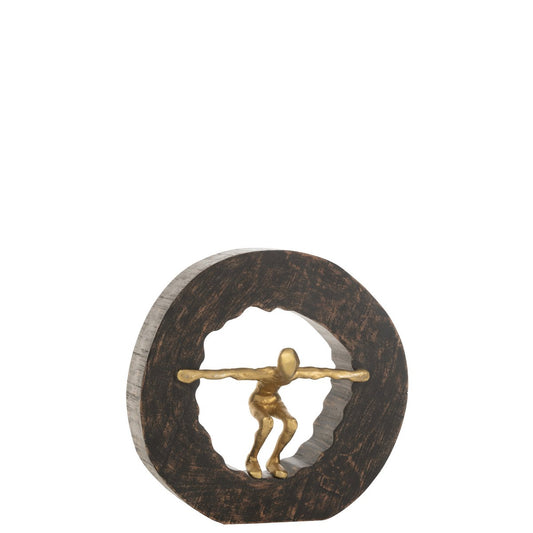 J-Line figuur Vallend - hout/metaal - zwart/goud