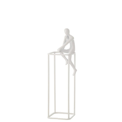 J-Line figuur Op Kubus - aluminium - wit