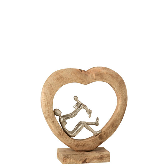 J-Line Figuur Ouder Met Kind Hart Mangohout/Aluminium Naturel/Wit