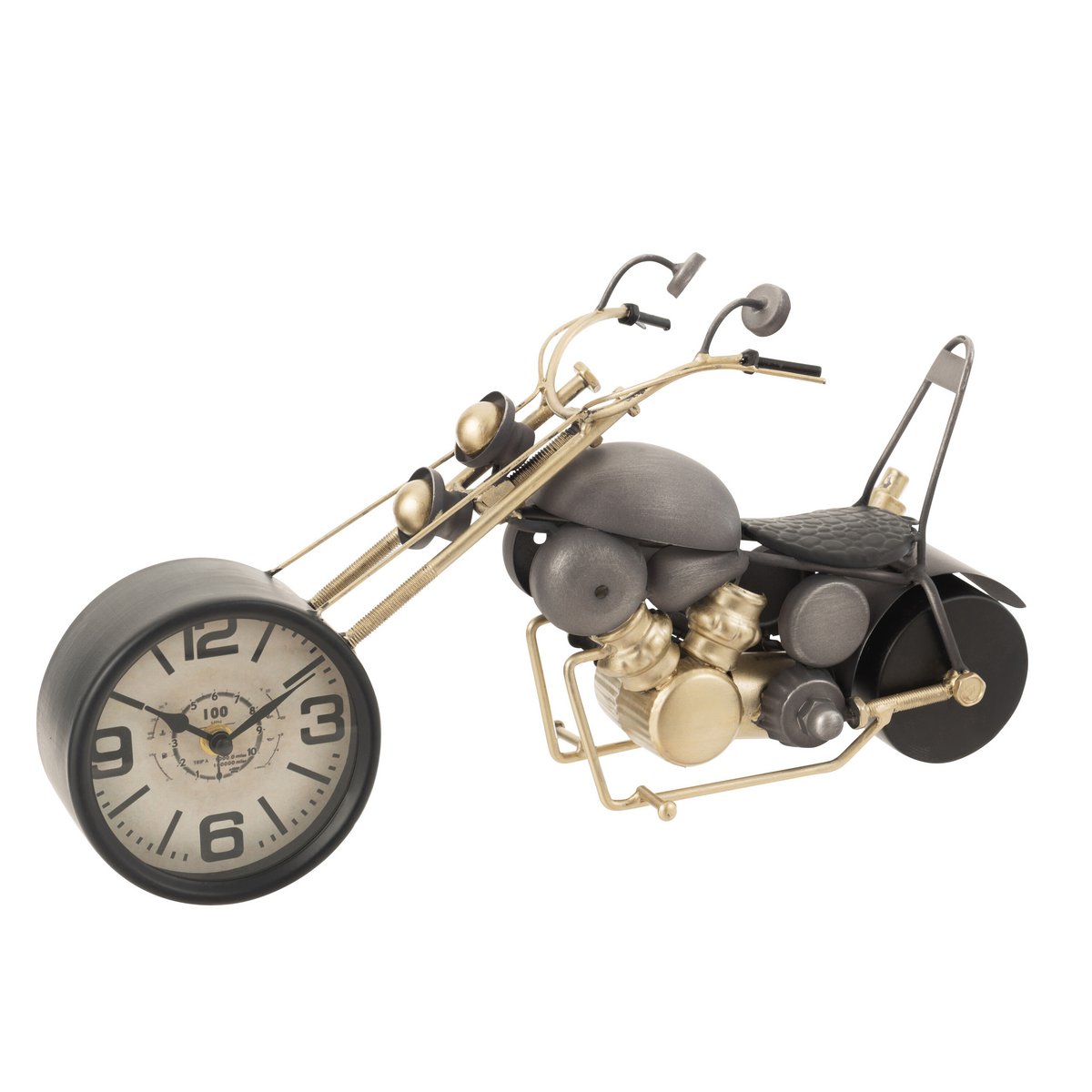 J-Line Moto klok - metaal - grijs/ goud - S - Ø 46.5 cm