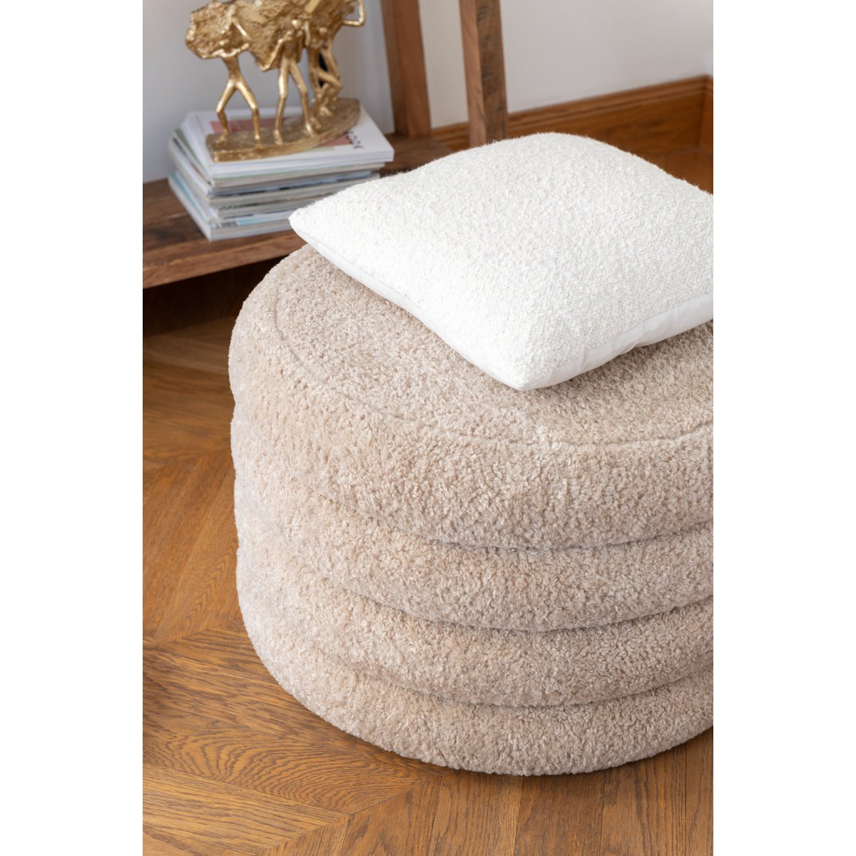 J-Line Poef Rond Teddy Polyester Beige