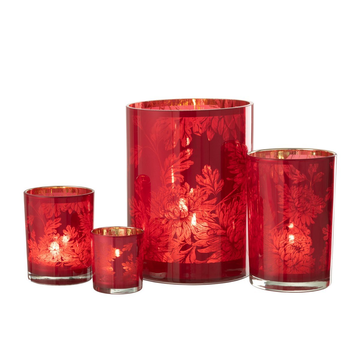 J-Line windlicht Bloemen - glas - rood - extra large