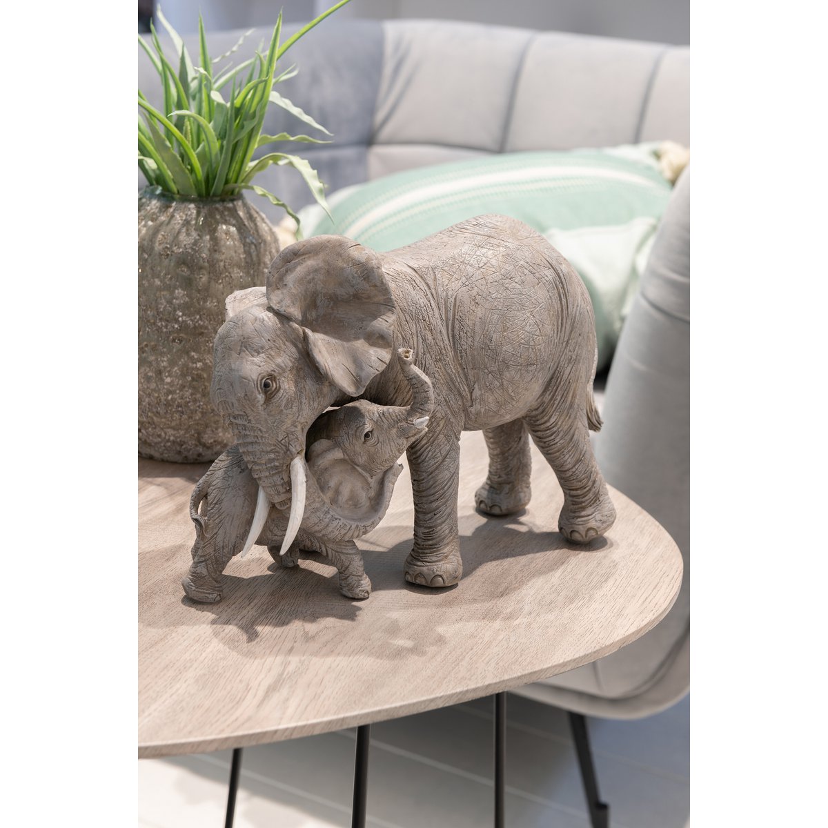 J-Line Olifant Knuffel decoratie - beeld/ figuren - polyresin - grijs