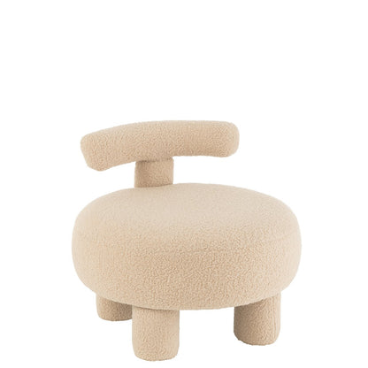 J-Line Kruk Rond Met Rugleuning Bouclé Warm Beige