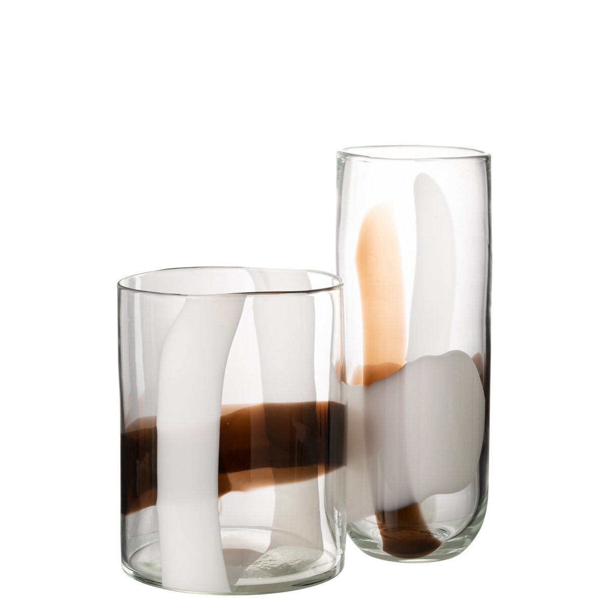 J-Line vaas Iggy - glas - wit/bruin - large