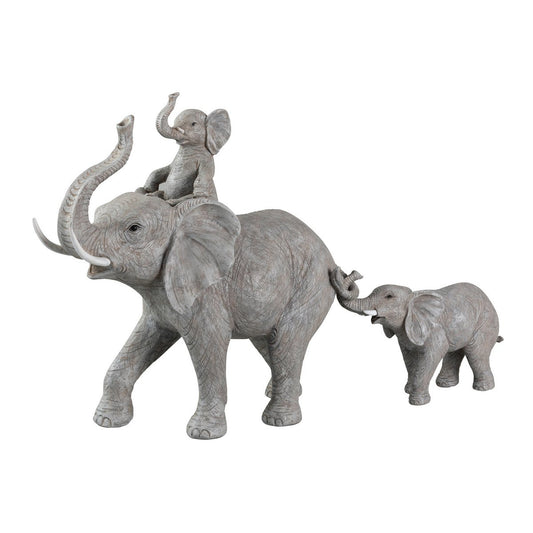 J-Line Olifant Staand Met Kind Op Rug Polyresin Grijs