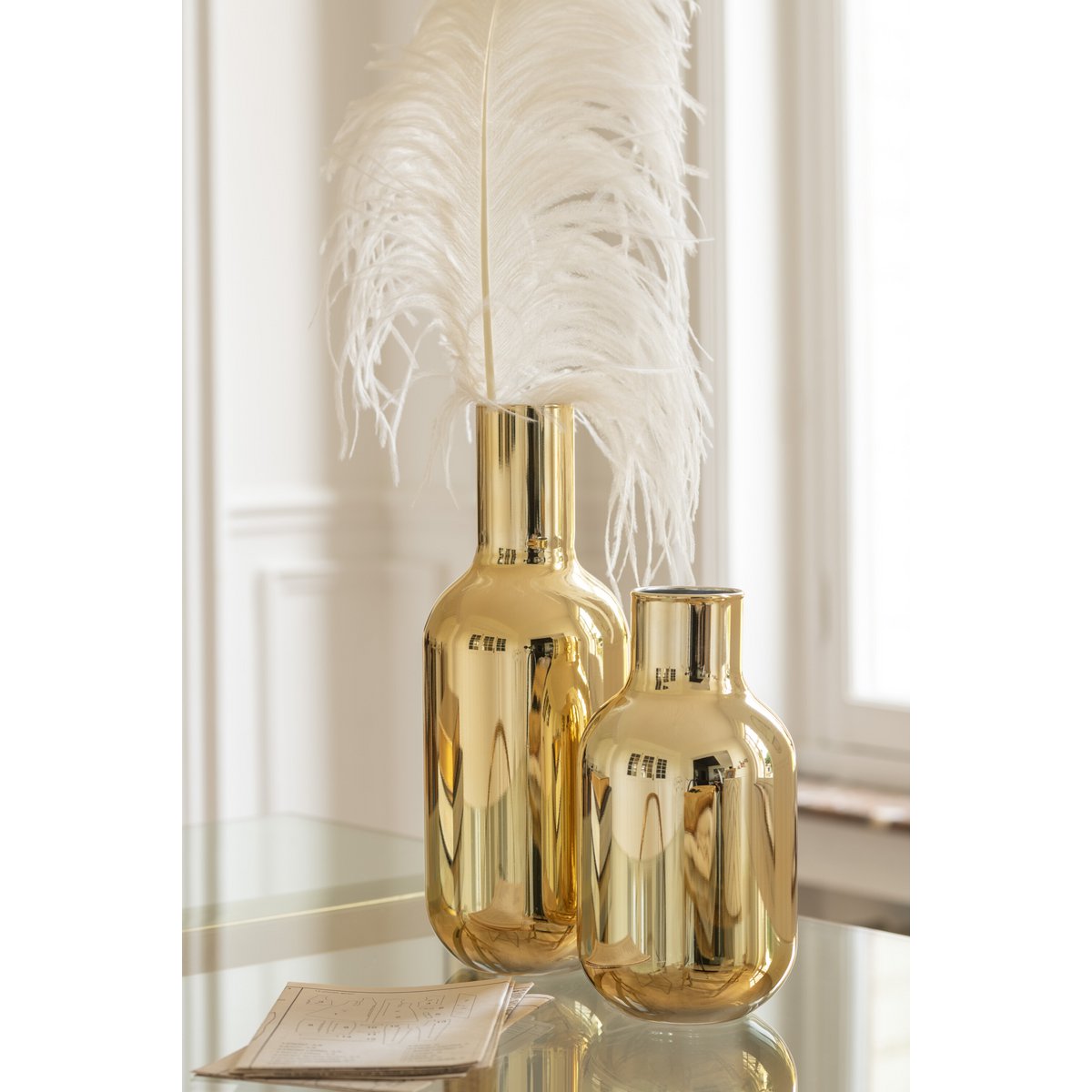 J-Line vaas Fles Decoratief -  glas - goud - large (set van 2 stuks large)