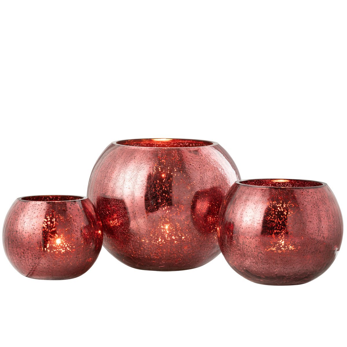 J-Line Theelichthouder Bal Craquelé Glas Roze Large (set van 2 stuks large)