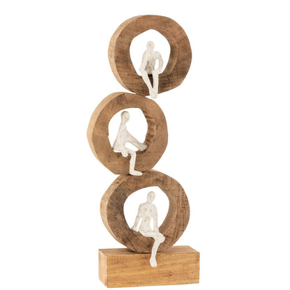 J-Line 3 Denkers Ringen Figuur decoratie - hout/ metaal - naturel/ wit