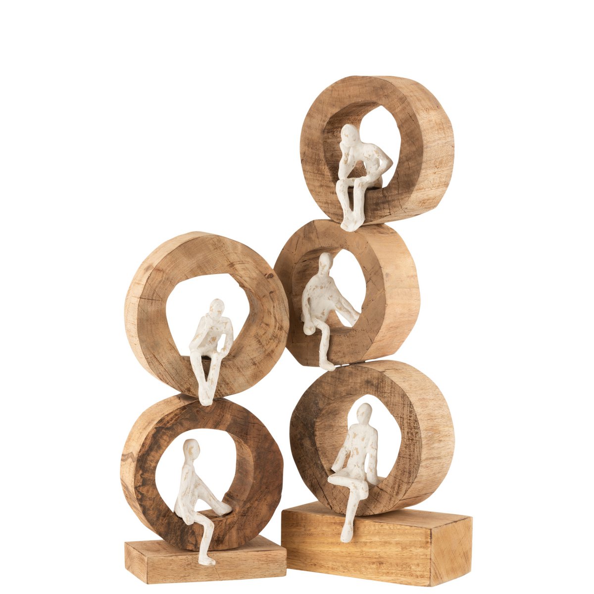 J-Line 3 Denkers Ringen Figuur decoratie - hout/ metaal - naturel/ wit