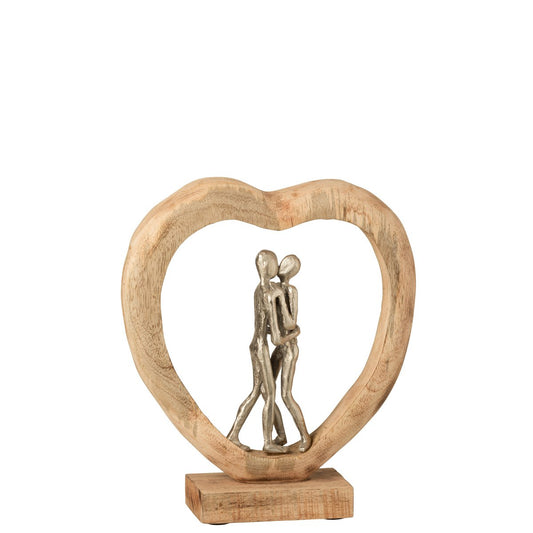 J-Line decoratie Figuur Koppel - hout/aluminium - naturel/wit