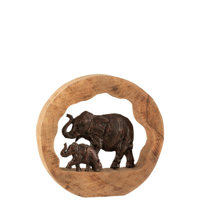 J-Line Figuur Olifant+Kind Mango Hout Aluminium Bronze Large