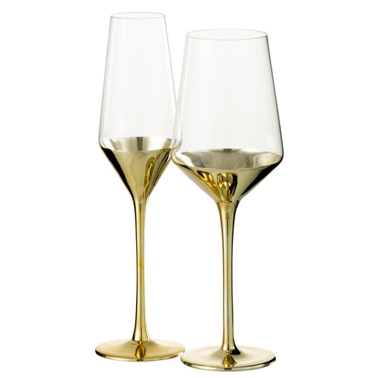 J-Line wijnglas - glas - goud/ transparant (set van 8 stuks)